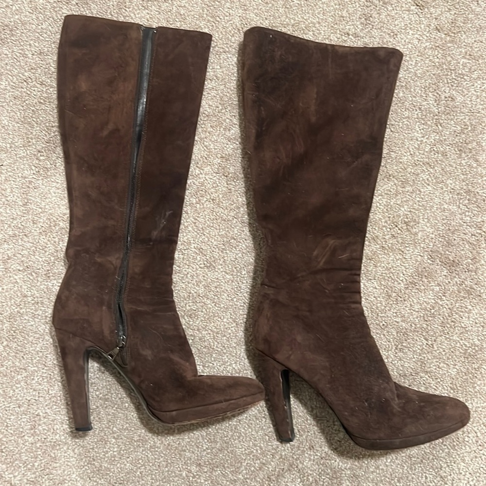 Used brown suede leather Prada boots